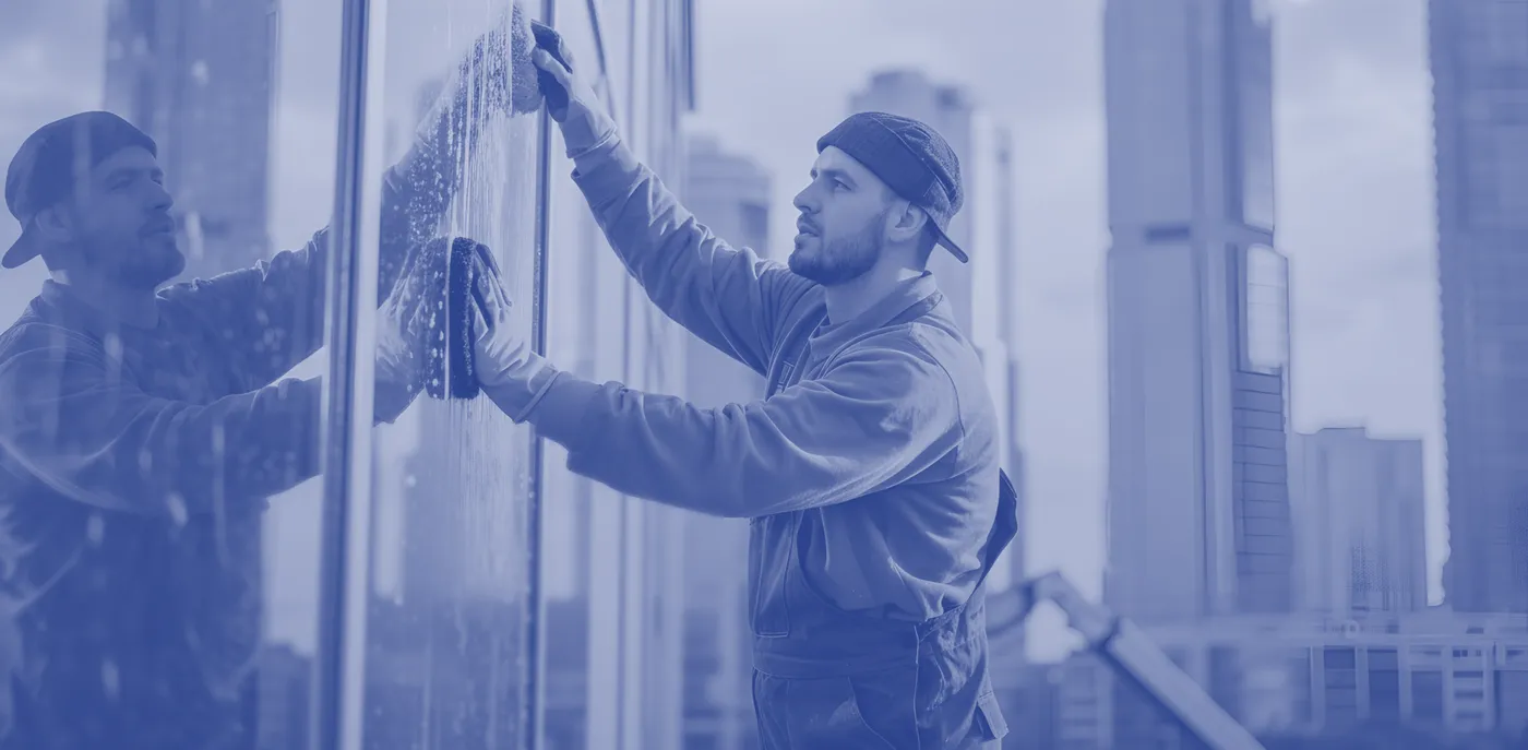 Cleaning professional at work in a commercial building