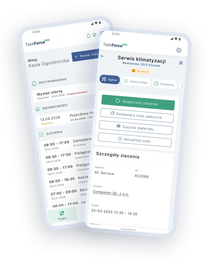 Aplikacja mobilna TaskForce na smartfonie