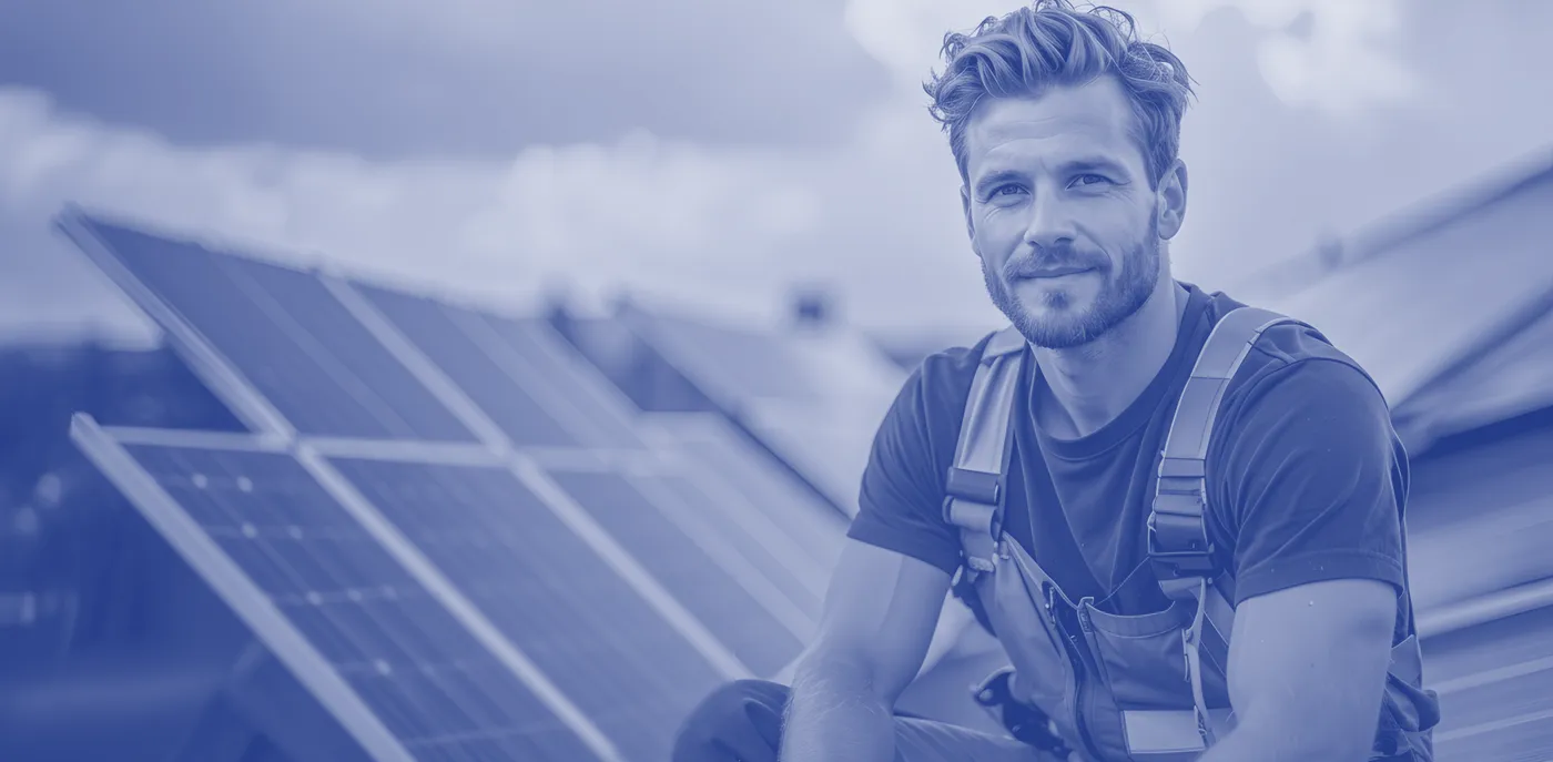 Solar panel installer working on a rooftop installation