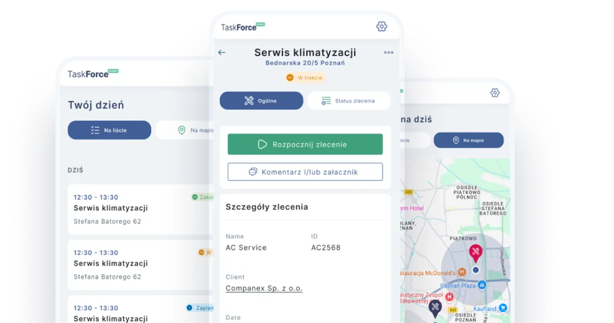 Widok aplikacji TaskForce na urządzeniach mobilnych