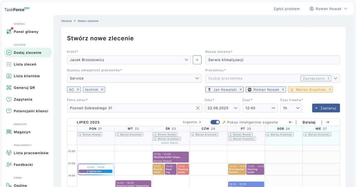Widok aplikacji TaskForce na komputerze